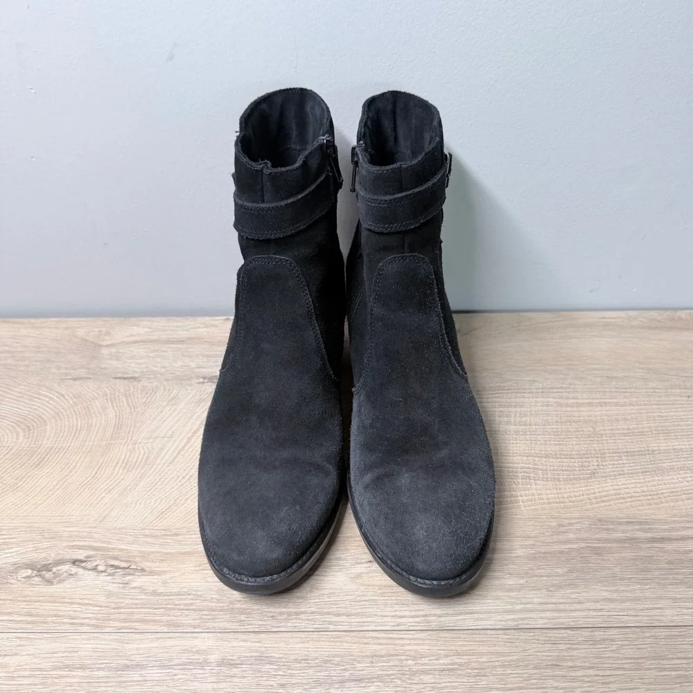 La Canadienne Ankle Boots Womens 9 Black Suede Waterproof‎ Buckle Block Heel